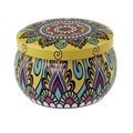 4.4oz metal candle tin with colorful bohemian mandala pattern in yellow and blue - 75*50MM C200 Multi-Mandala Empty Tin