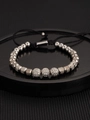 Adjustable silver crown bracelet with zircon beads and black woven cord strap - Steel Color Triple Zirconia Ball Bracelet