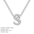 Silver stainless steel necklace featuring a letter S pendant inlaid with cubic zirconia - S / Silver