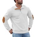 Witte wafelgebreide polo met bruine elleboogstukken en contrastrijke kraagdetails - S / Wit