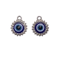 Ciondolo classico malocchio argentato con strass scintillanti per gioielli fai-da-te - Base Argento-Occhio Rotondo Blu Bianco (13#)