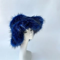 Royal blue faux fur trapper hat with fluffy long hair texture and punk style - Navy Blue