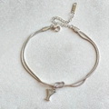 Silver double-layer snake chain bracelet with knotted design and letter Y pendant - Silver-Y