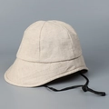 Beige cotton linen bucket hat with adjustable black chin strap for sun protection - M(56-58cm) / Beige