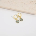 Detail of golden Evil Eye drop earrings with blue, white and black zircon inlays - Blue Round Evil Eye (ES2678)