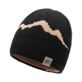 Gorro de punto negro con diseño de montaña caqui y parche de cuero premium - Talla única / Negro
