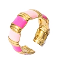 Detail of 18k gold plated open ring with pink enamel wave patterns and adjustable band - Adjustable Open / Style 4 (Pink Waves)