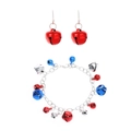 Independence Day jewelry set featuring red bell earrings and colorful bead bracelet - Bell Bracelet And Earrings Set (DZ-298)