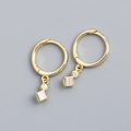 Minimalist s925 silver hoop earrings with gold finish and square zircon pendants - Hoop Style / Gold