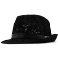 Close-up of black breathable straw fedora featuring a leather band and gold buckle detail - M (56-58cm) / Black