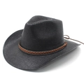 Chapeau de paille noir à large bord avec ruban en cuir pour la plage et l'été - M(56-58cm) / Noir