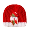 Bonnet en tricot rouge pour bébé avec broderie bonhomme de neige et revers blanc doux - Petit Bonhomme de Neige