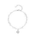 Cavigliera bohémien d'argento con maglie a cuore vuote e un ciondolo a cuore pieno - Catena Cuore Argento Lucido