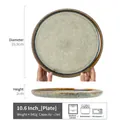 10.6-inch grey-green ceramic steak plate with reactive glaze and brown metallic edge - Mingmou - Yellow Edge Large Plate 10.6 Inch (Minor Flaws)