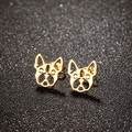 French Bulldog stud earrings in gold stainless steel with hollow vintage punk dog design - Boston Terrier Shape (686) / Gold