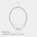 Three-layer silver snake chain necklace in 14K plated stainless steel with flat link detail - Silver (JDBDK827-S)