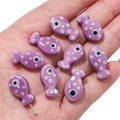 Handmade purple ceramic fish beads with white polka dots for DIY jewelry making - Purple
