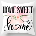 Pink watercolor floral pillow cover with Home Sweet Home text on peach skin fabric - 45x45cm(Cover Only) / Home Sweet Home Heart (LTD351-7)