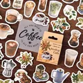 Vintage coffee themed sticker box set featuring hand-drawn latte art and mocha pot - Rooftop Cafe
