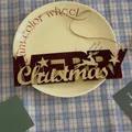 Sparkly red and gold Merry Christmas wooden sign with reindeer and stars, 22cm x 5.5cm - Red Wooden Plaque 1PC