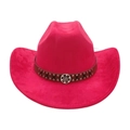 Classic fuchsia western cowboy hat in suede finish with studded vintage leather band - One Size / Rose Red