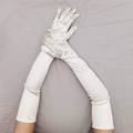 Eleganti guanti lunghi in raso avorio per feste vintage anni '20 o abito da sposa - Taglia unica / Bianco Sporco
