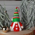 Christmas gnome plush ornament with red and green striped hat and white braids - Elf Ears Female