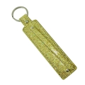 Portachiavi rettangolare in pelle glitterata dorata con anello metallico e dettaglio rivetto - Anello Portachiavi con Paillettes da 8mm / Oro