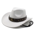 Chapeau de cowboy blanc en feutre avec bande en cuir marron et cordon coupe-vent - M(56-58cm) / Blanc