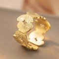 Vintage 18k gold butterfly relief pattern wide ring with hollow carved texture - Butterfly Hollow / Gold