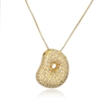 Golden pebble pendant necklace with pavé clear crystals on a delicate box chain - Letter D