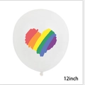 12 inch white latex balloon with a vibrant rainbow gradient heart printed on the center - 12 Inch Rainbow Printed Latex