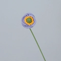 Handmade crochet flower in purple with yellow accents and green stem for home decor - Corn Poppy Purple