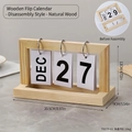 Minimalist wooden flip calendar with natural pine frame and metal rings for desk decor - DIY Assembly-Natural