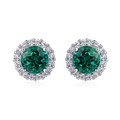 Classic round lab-grown emerald stud earrings in S925 sterling silver with halo stones - Lab Emerald [Round 6.0MM] ER023394