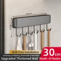Matte grey 300mm wall-mounted kitchen rack with 6 hooks for utensils and tools - 6 Hooks 30cm / Gunmetal