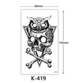 Waterproof temporary tattoo sticker with owl on skull design, size 60x105mm, model K-419 - K-419 Owl Skull Geometric
