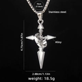 Silver stainless steel cross pendant necklace with ring detail on a 70cm long chain - Silver with Black Enamel