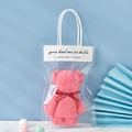 Pink coral fleece bear towel gift in a transparent bag with handle and red ribbon decor - 30*30cm / Watermelon Red Bear + OPP Bag