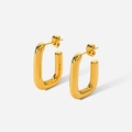Polished gold U-shaped chunky hoop earrings with bright metallic finish on white background - U-Shaped Rectangular Chunky Earrings (E785-GO)