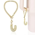 Golden cubic zirconia bubble letter U pendant charm with Cuban link chain accessory - Letter U
