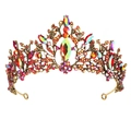 Vintage gold baroque bridal crown with colorful crystals and red gems on white background - Gold AB Color