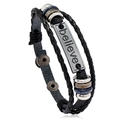 Minimalistisches schwarzes geflochtenes Lederarmband für Herren mit Believe-Gravur - Schwarz