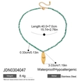Detail showing green bead necklace dimensions and surfboard palm tree pendant in 18K gold - Green Beaded Surfboard Pendant Necklace(JDN0304047)