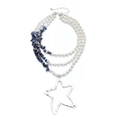 Detail of multi-layer beaded necklace with faux pearls, turquoise stone and star pendant - K4 Silver (Blue Stone)