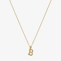 Close-up of golden letter B pendant with lava texture and sparkling cubic zirconia stones - 925 Silver / Gold - Letter B