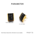 Detail view of 14x13mm square black glass earrings with 18K gold-plated stainless steel finish - Gold/Black (KE119093-GC)