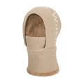 Winter thermal knit beanie hood with plush lining in khaki, integrated neck warmer design - Khaki