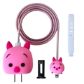 Pink cartoon pig silicone charger protector set with cable wrapper for 18W/20W adapters - Piglet / Five-Piece Set