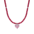 Elegante collana in argento S925 con perle rosse sfaccettate e ciondolo a cuore in zircone - Argento 925 / Oro Bianco Cuore Rosa (DY190992)